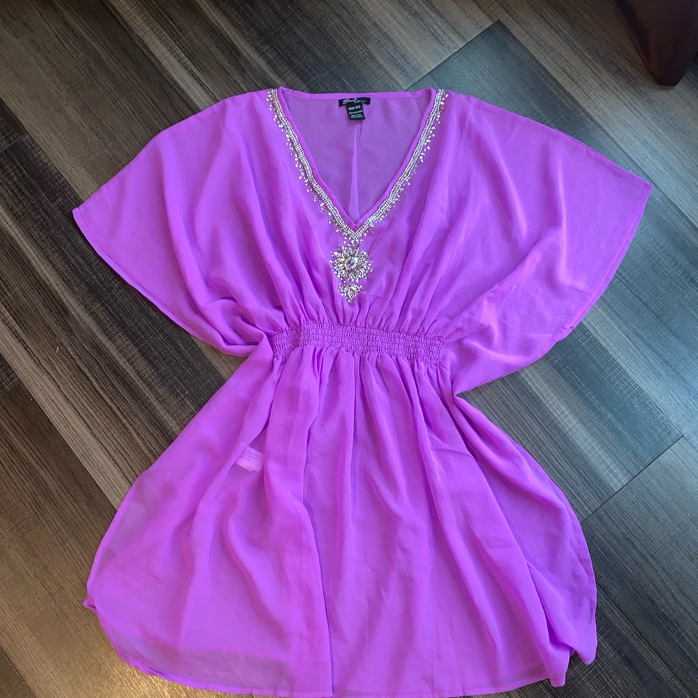 Purple swim cover with Embellished Neckline